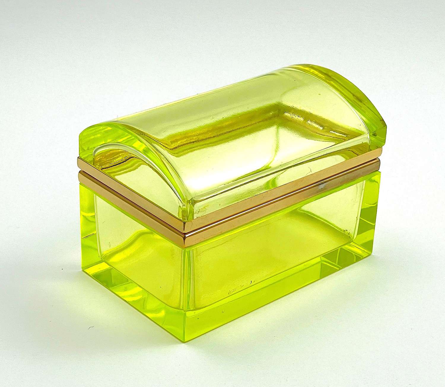 Vintage Uranium Glass Casket Box with Domed Lid