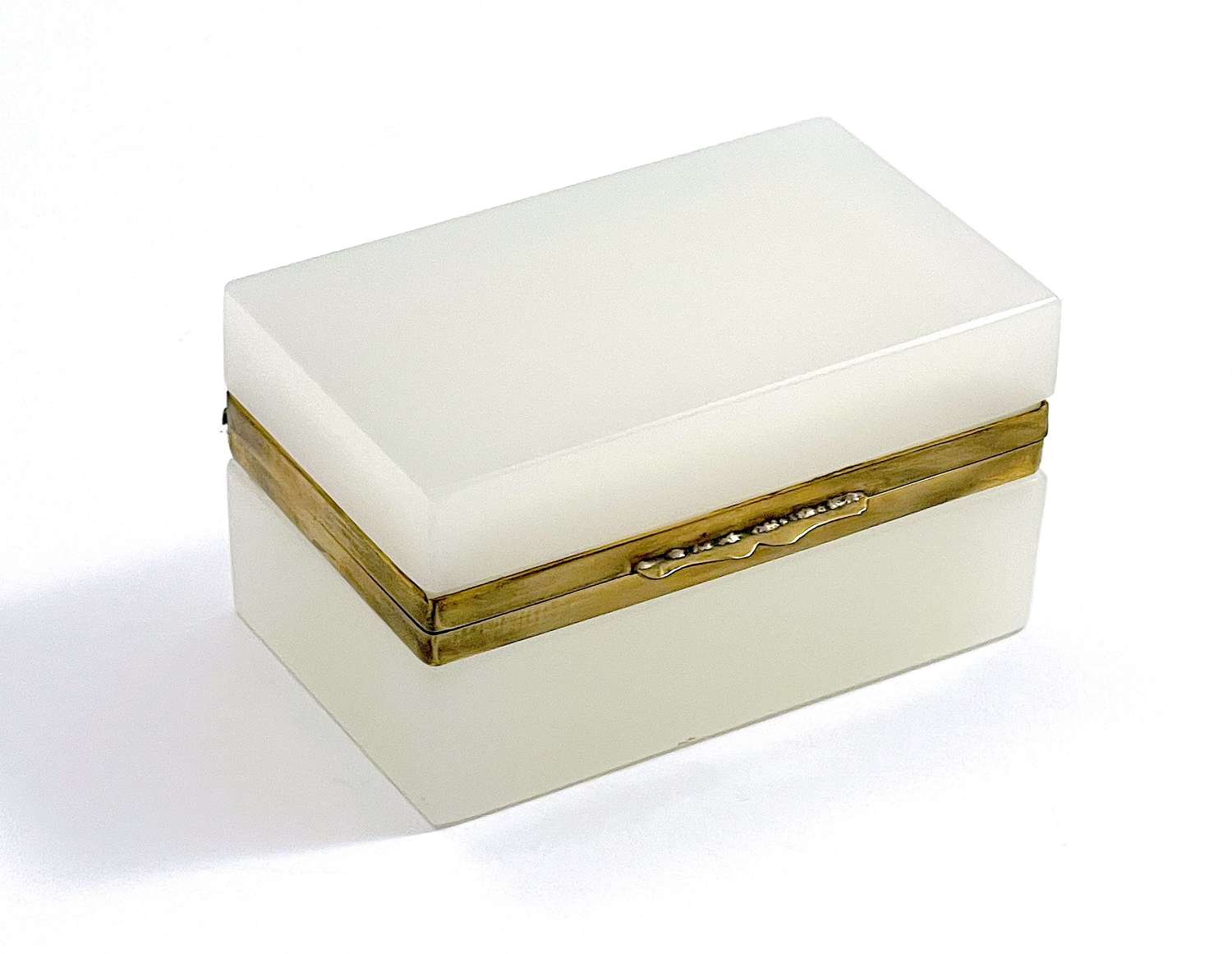 Antique White Opaline Glass Rectangular Casket Box