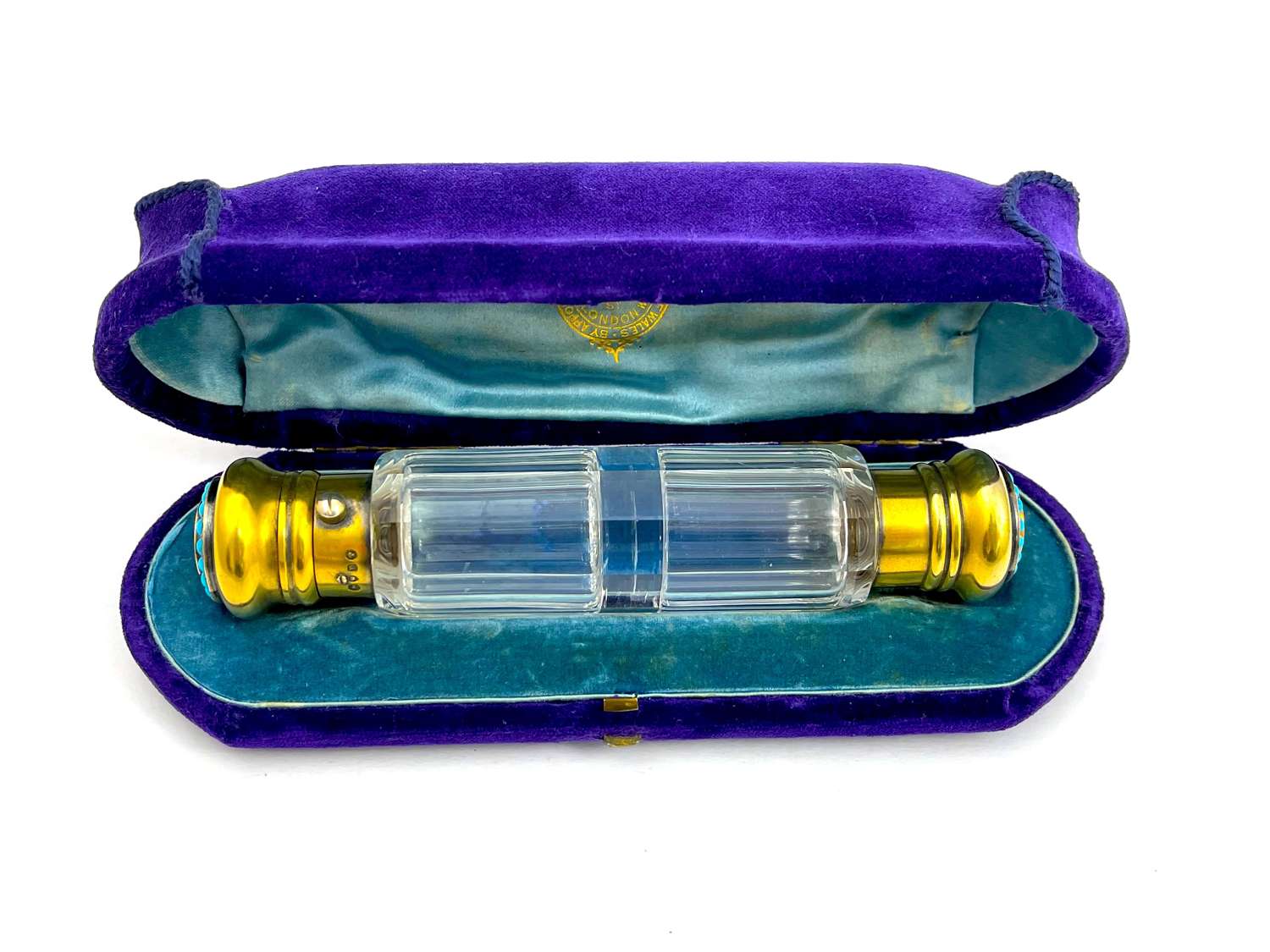 Antique Perfume Bottle with Vermeil & Turquoise Stones in Asprey Box