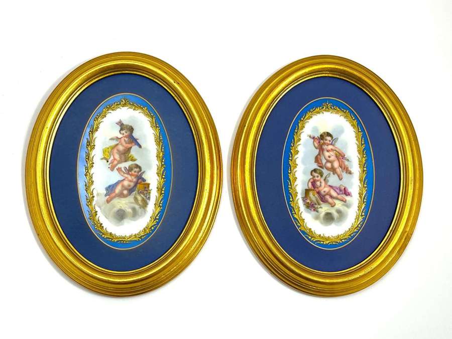 A Pair of Antique French 'Sevres' Turquoise Porcelain Plaques 