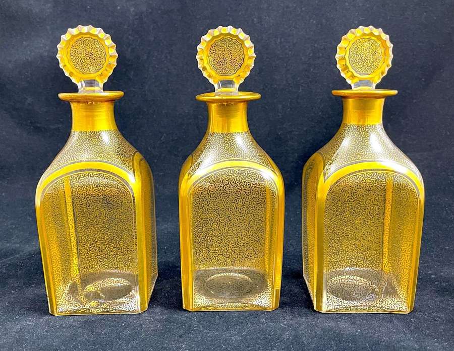 Set of Three Exceptional Quality  Antique Baccarat Gilded Bottles