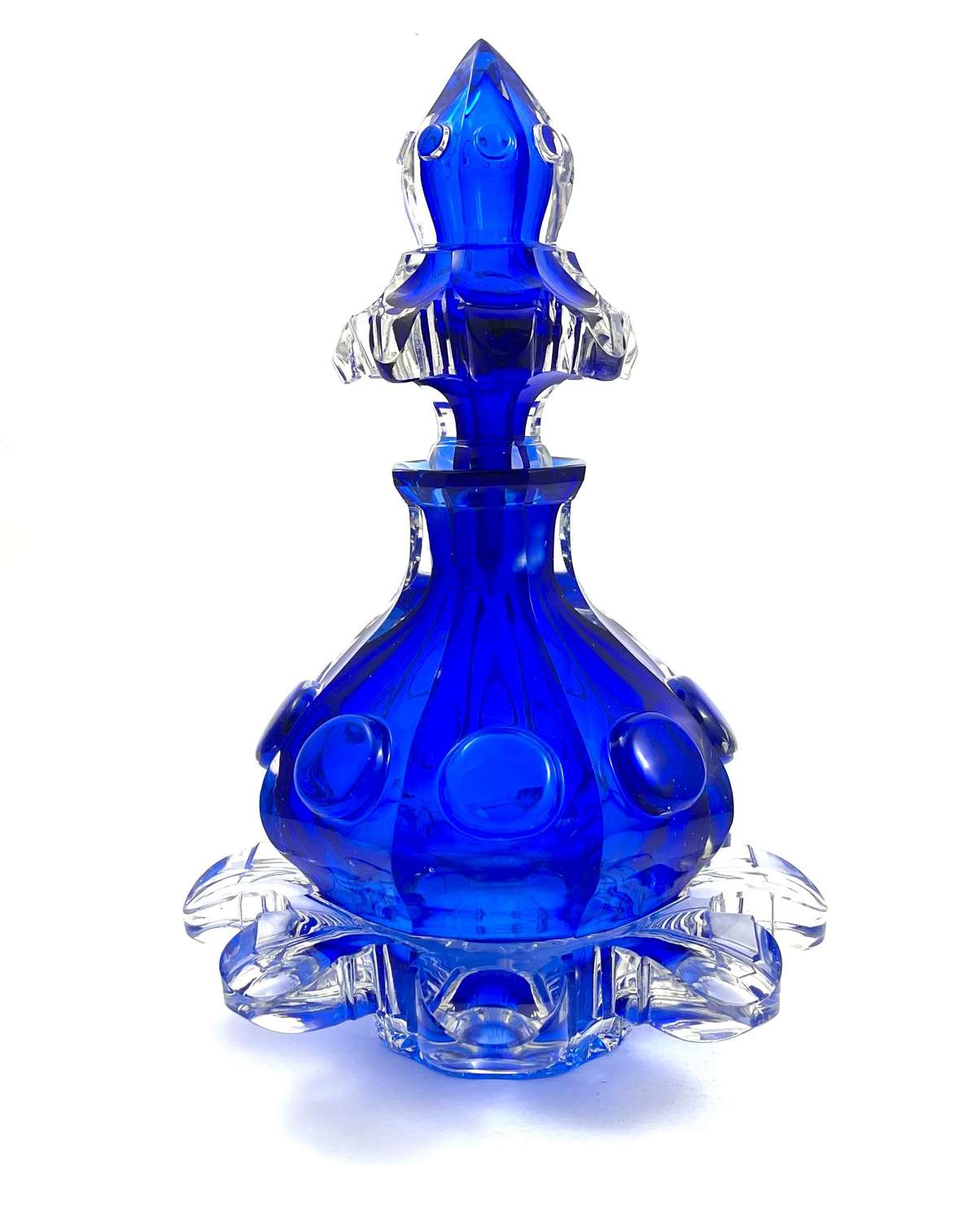 Rare HUGE Antique Baccarat Deep Blue Crystal Perfume Bottle