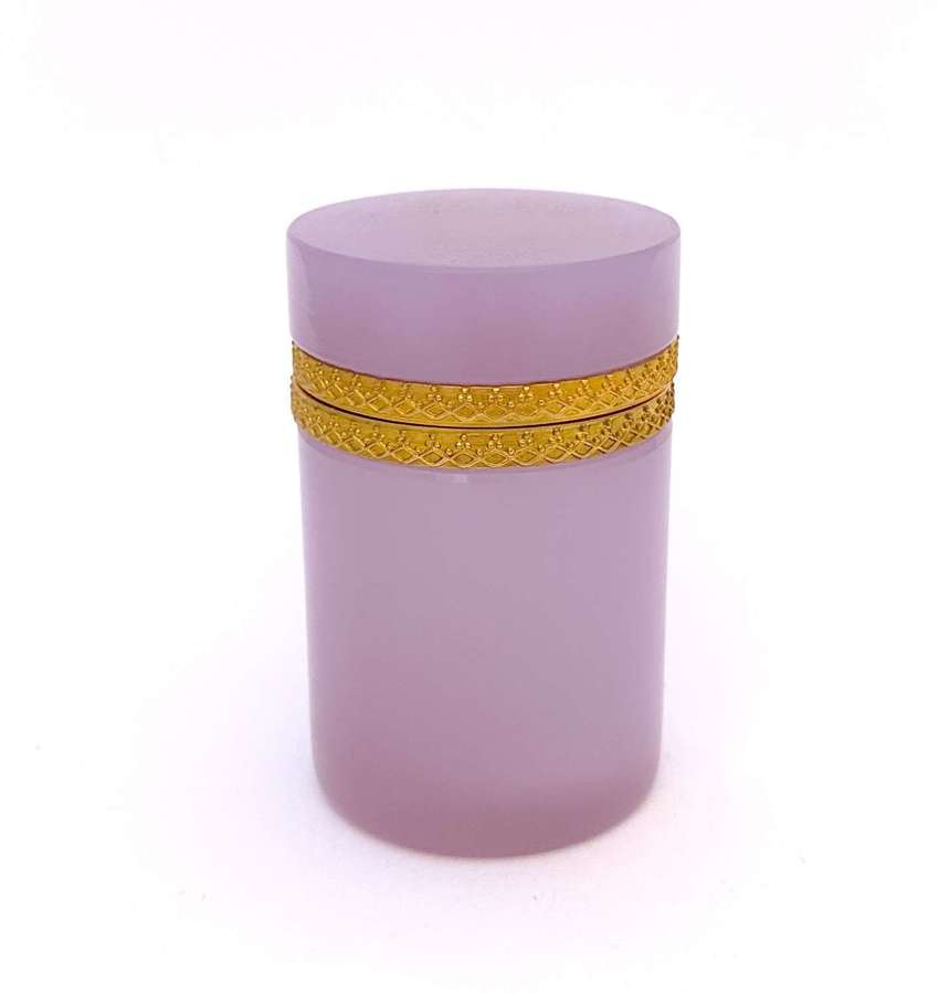 Antique Cylindrical Pink 'Alexandrite' Glass Casket Box