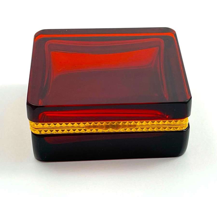 Antique Square Ruby Red Glass Casket Box
