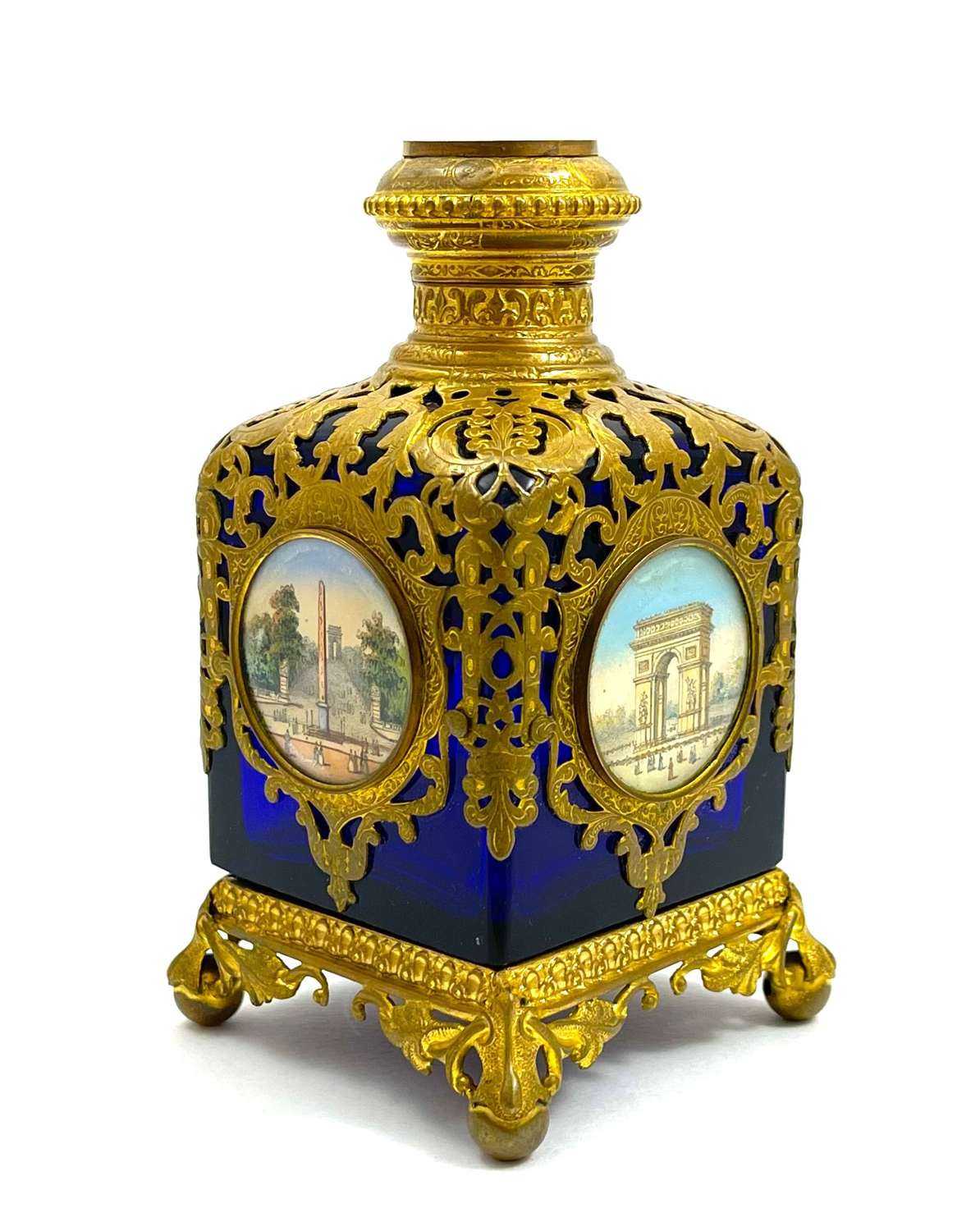 Large Antique Palais Royal Cobalt Glass Perfume Bottle 5 Miniatures