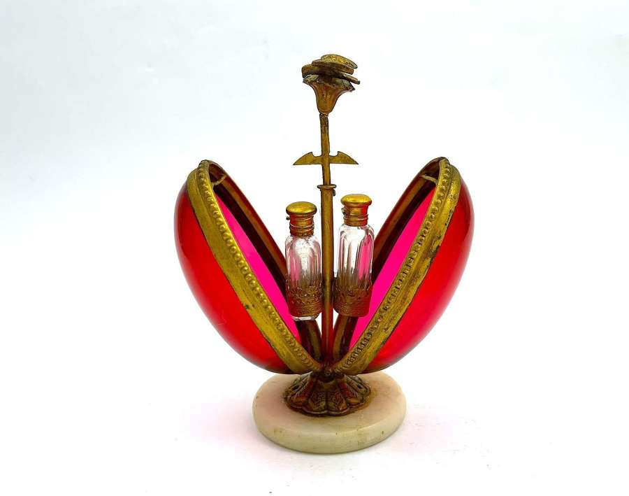 Antique French Palais Royal Cranberry Red Glass Perfume&nbsp;Casket Box.