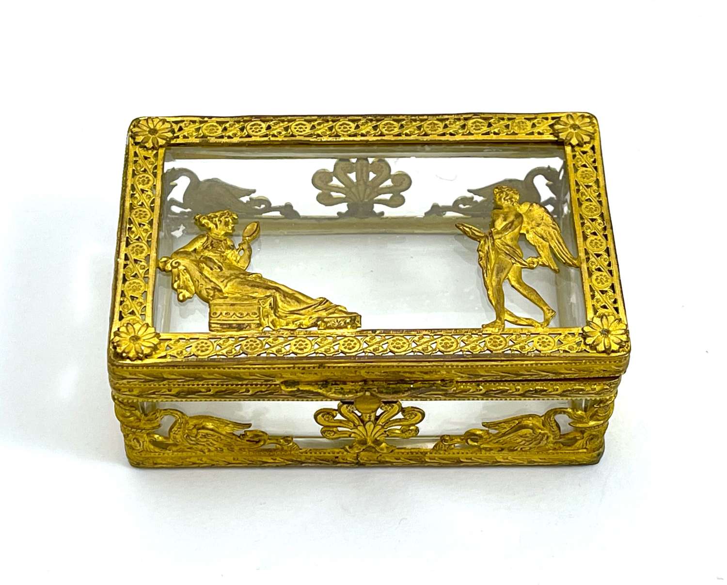 Antique French Empire Cut Crystal and Dore Bronze Casket Box