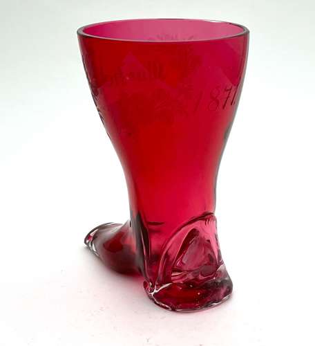 Antique Whimsical Cranberry Glass Boot Drinking Vessel