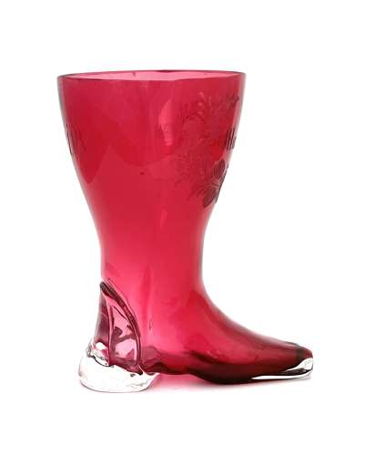Antique Whimsical Cranberry Glass Boot Drinking Vessel
