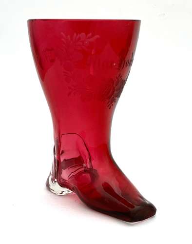 Antique Whimsical Cranberry Glass Boot Drinking Vessel