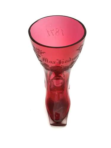 Antique Whimsical Cranberry Glass Boot Drinking Vessel