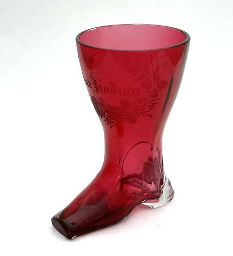 Antique Whimsical Cranberry Glass Boot Drinking Vessel