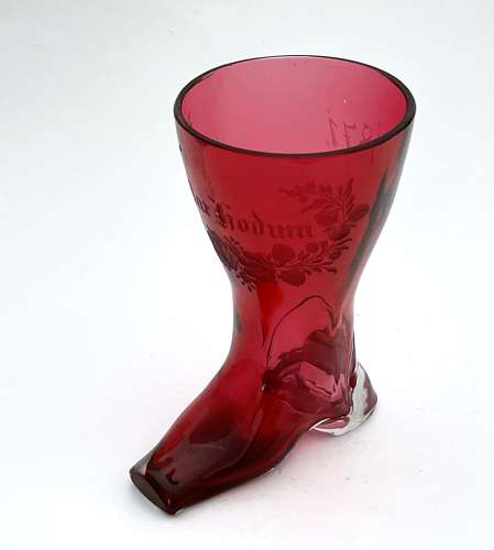 Antique Whimsical Cranberry Glass Boot Drinking Vessel