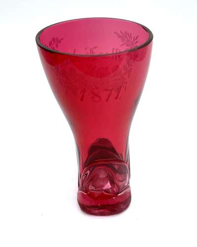Antique Whimsical Cranberry Glass Boot Drinking Vessel