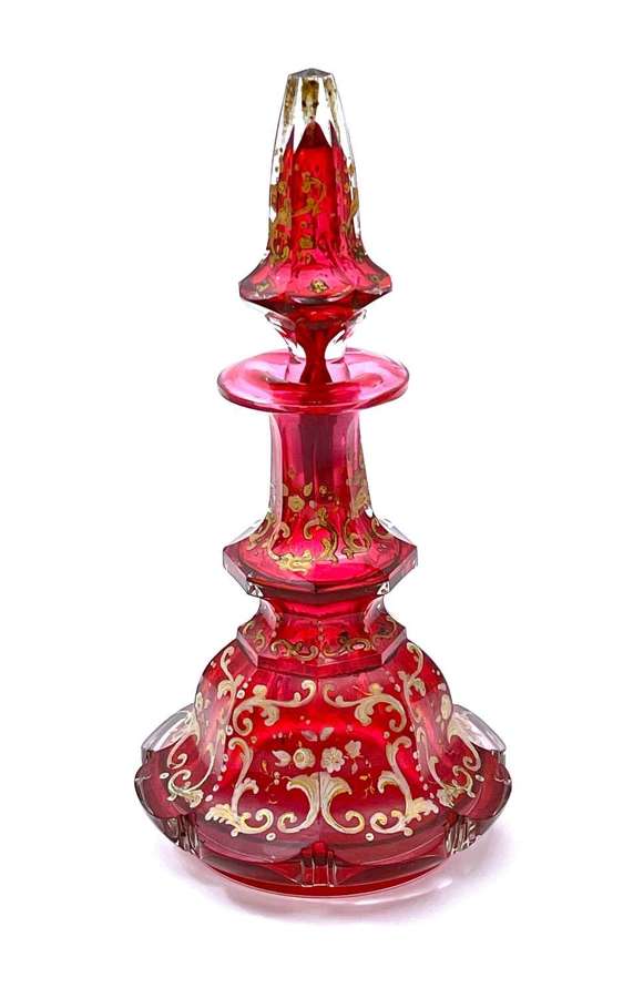 A Large Antique Bohemian Cranberry Crystal Perfume Bottle