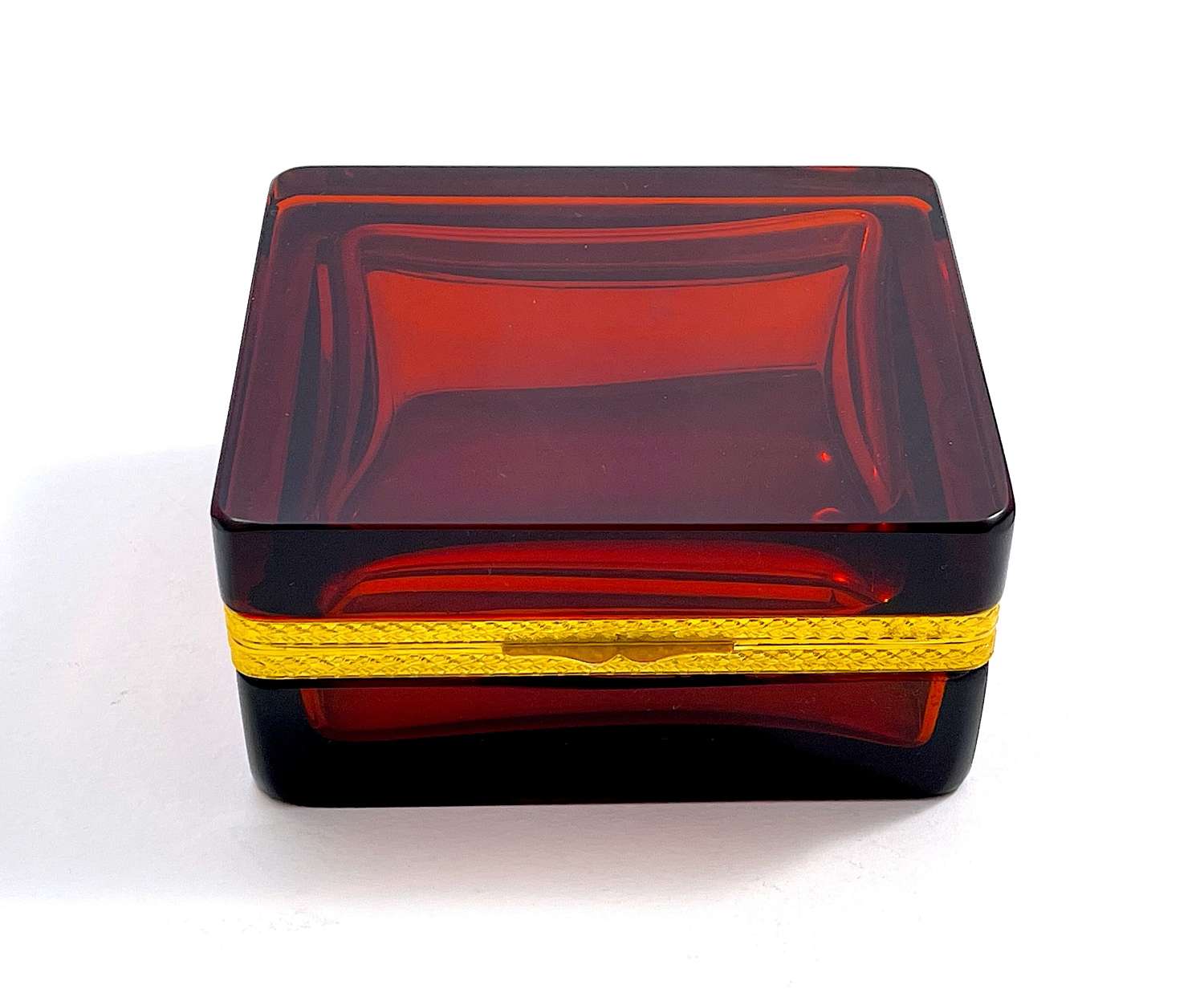 Antique Square Ruby Red Glass Casket Box