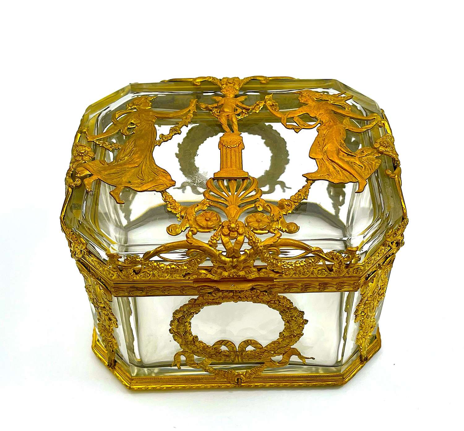 High Quality French Napoleon III Dore Bronze and Crystal Casket.