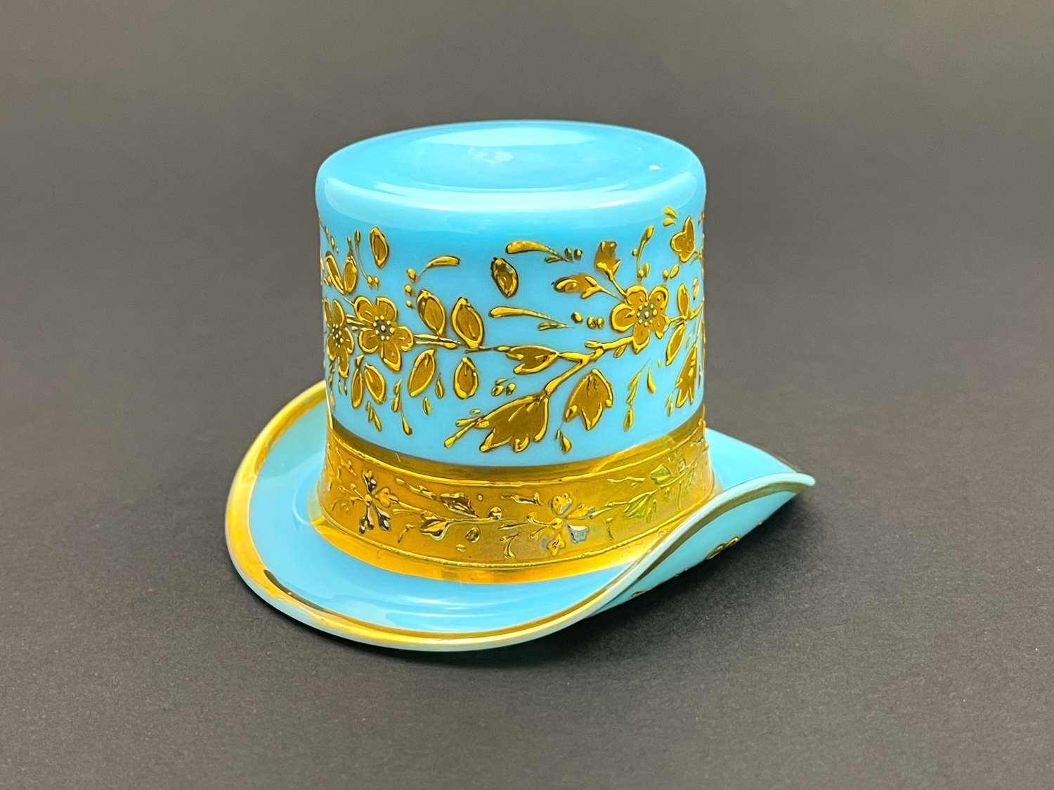 Antique MOSER Turquoise Opaline Glass Whimsical Hat.