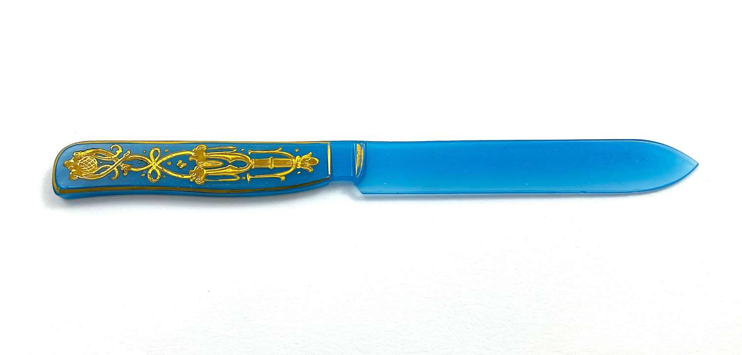 Rare Antique French Blue Opaline Glass Letter Opener