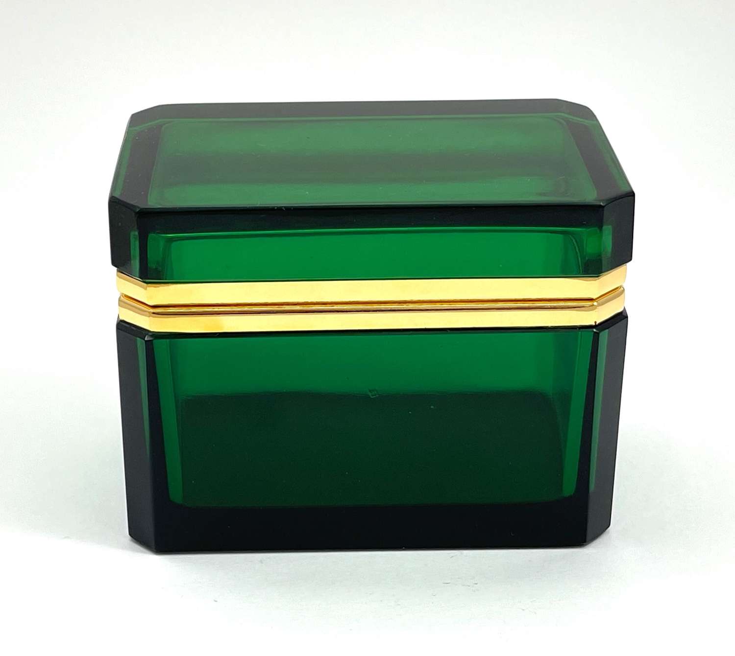 Vintage Murano Emerald Green Rectangular Glass Casket Box