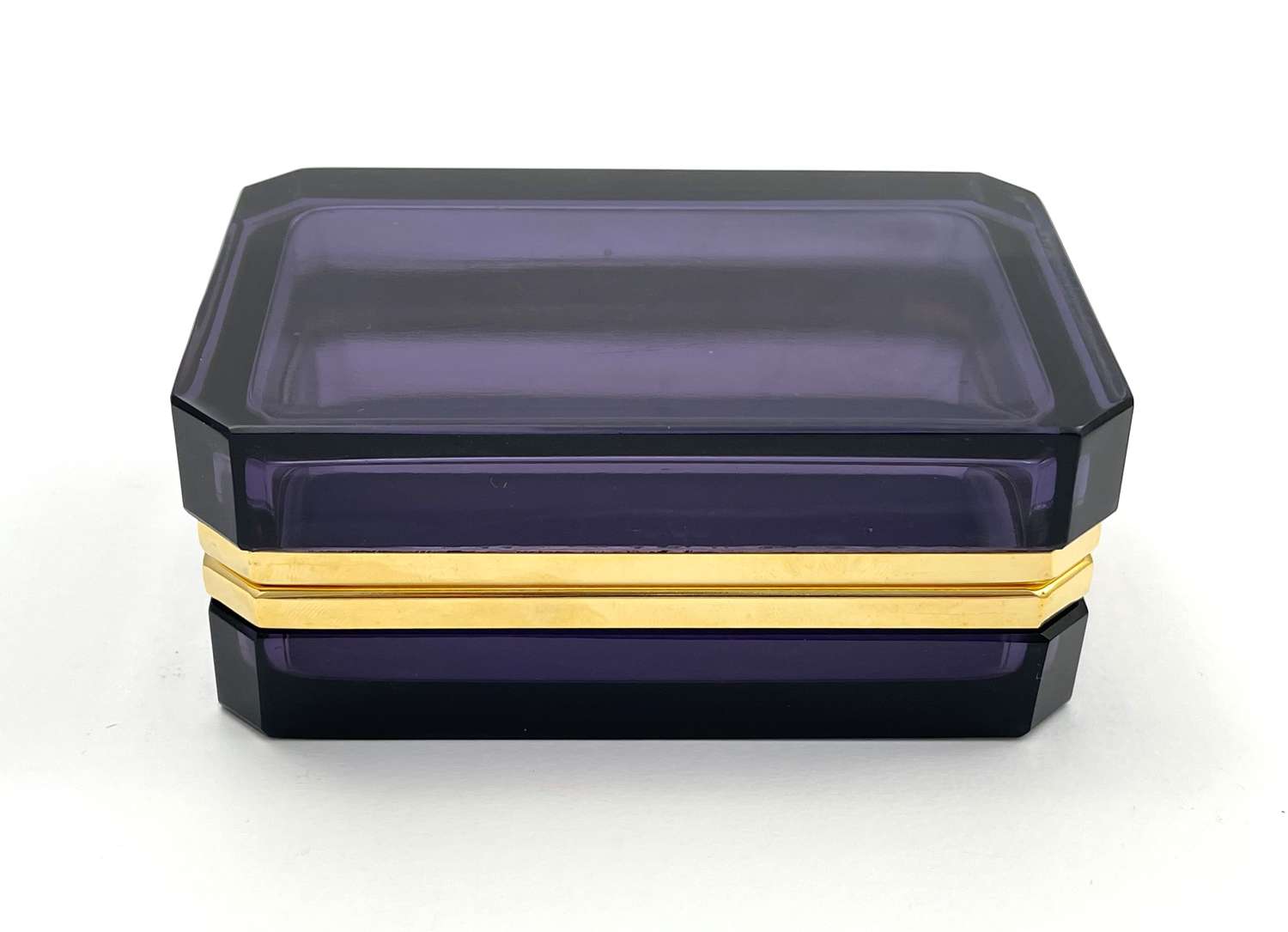 Antique Amethyst Glass Casket Box with Smooth Dore Bronze Mounts