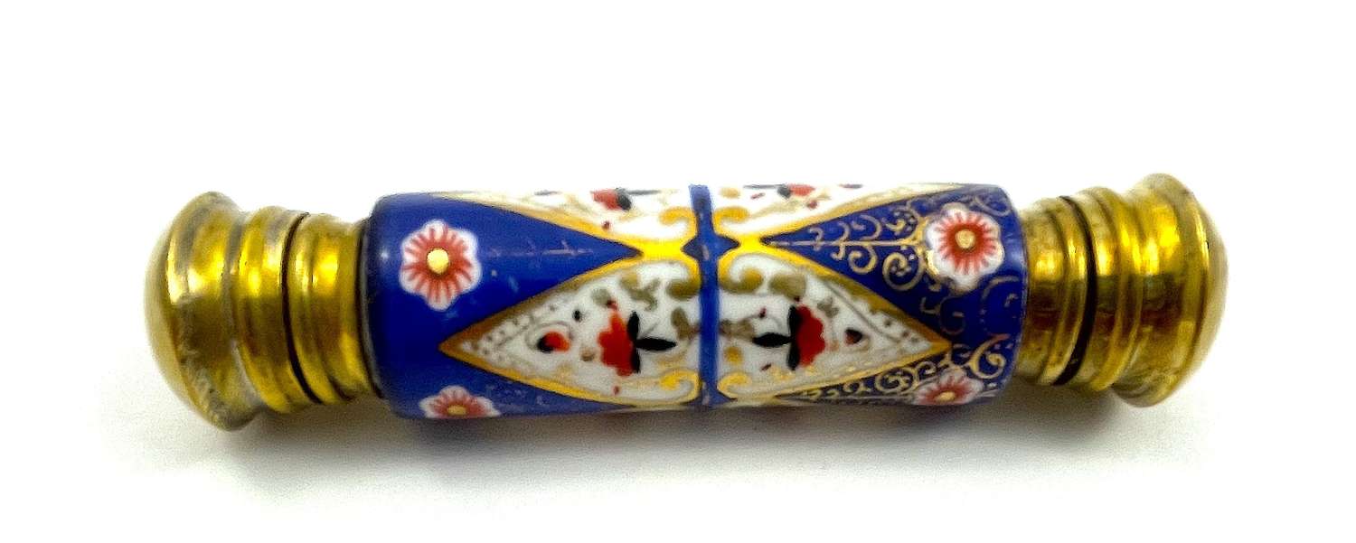 Antique French Imari Style Hand Painted Porcelain Double Ended Perfume