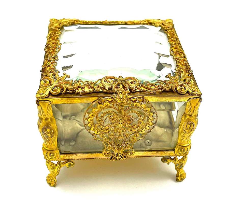 French Napoleon III Dore Bronze Jewellery Box with Heart Shaped Lock
