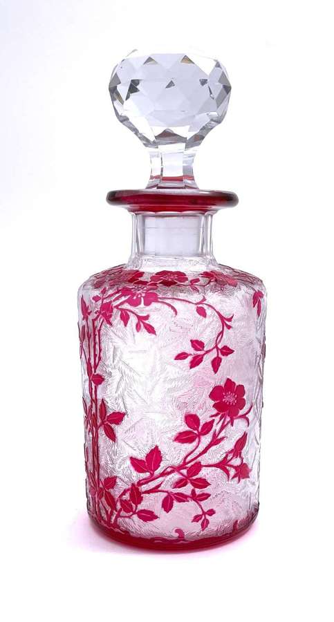 Large Antique BACCARAT Eglantier Pattern Cranberry Perfume Bottle
