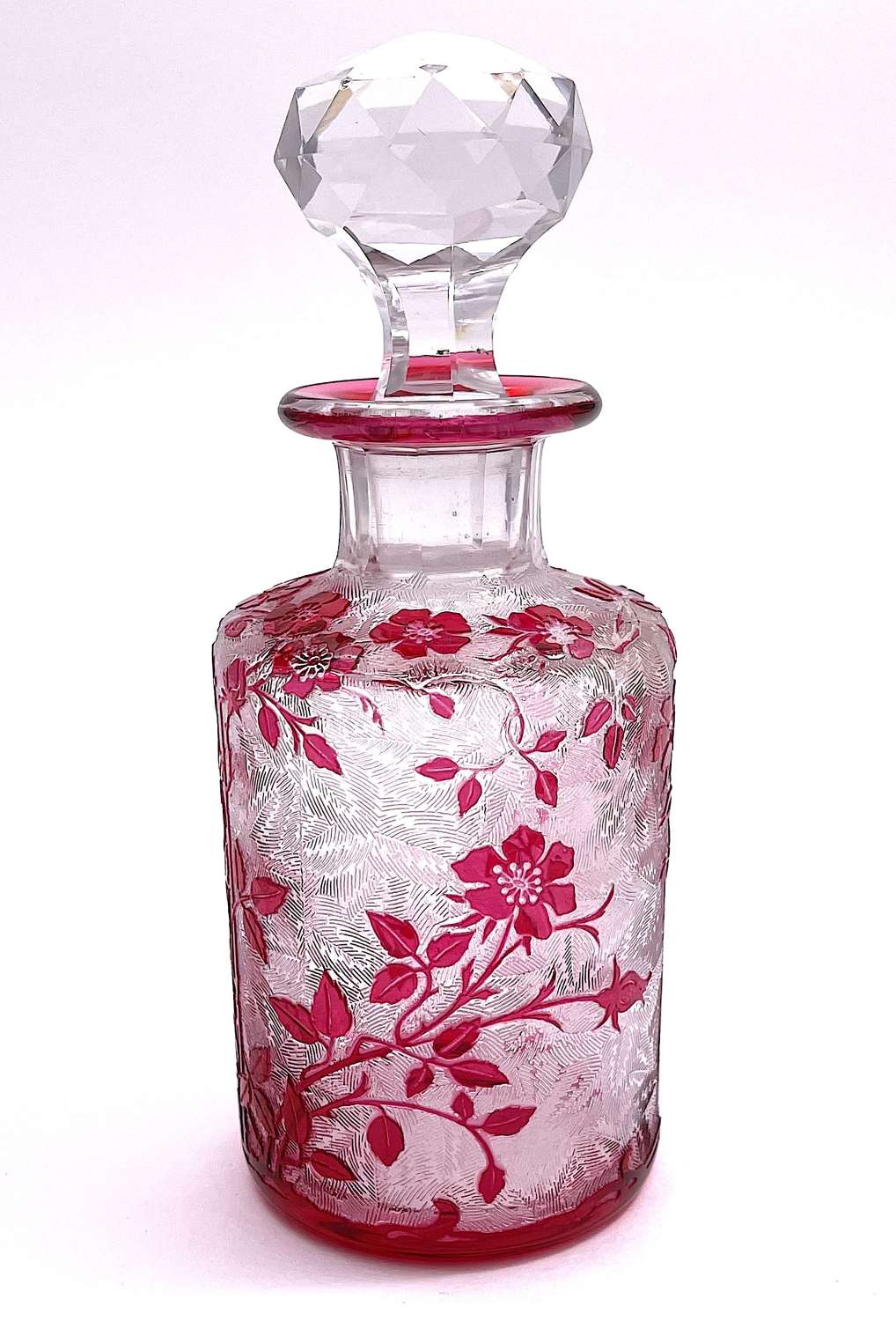Antique BACCARAT Eglantier Cranberry Acid Etched Perfume Bottle