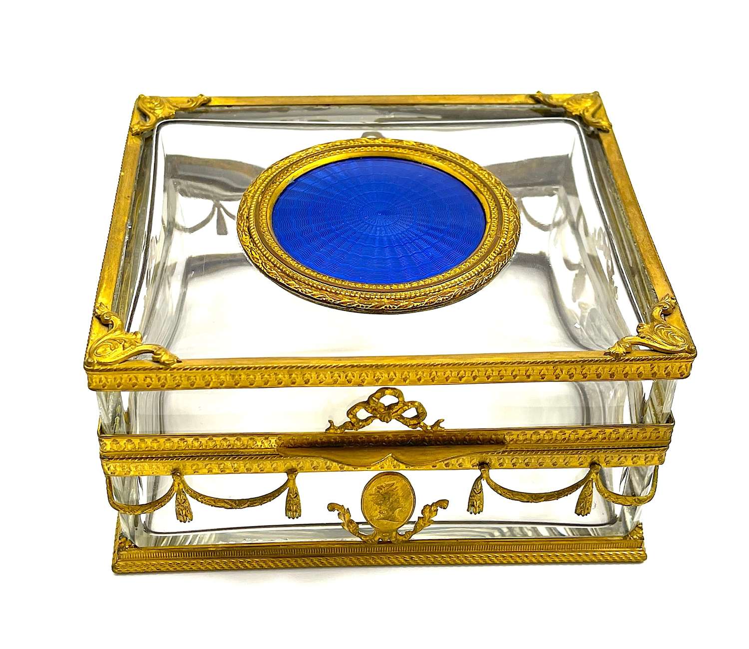 High Quality Antique French Blue Guillouche Enamel & Dore Bronze Box