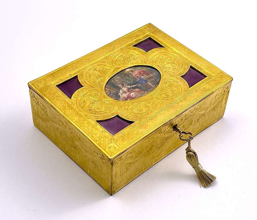 High Quality French Guillouche Enamel and Dore Bronze Jewellery Box