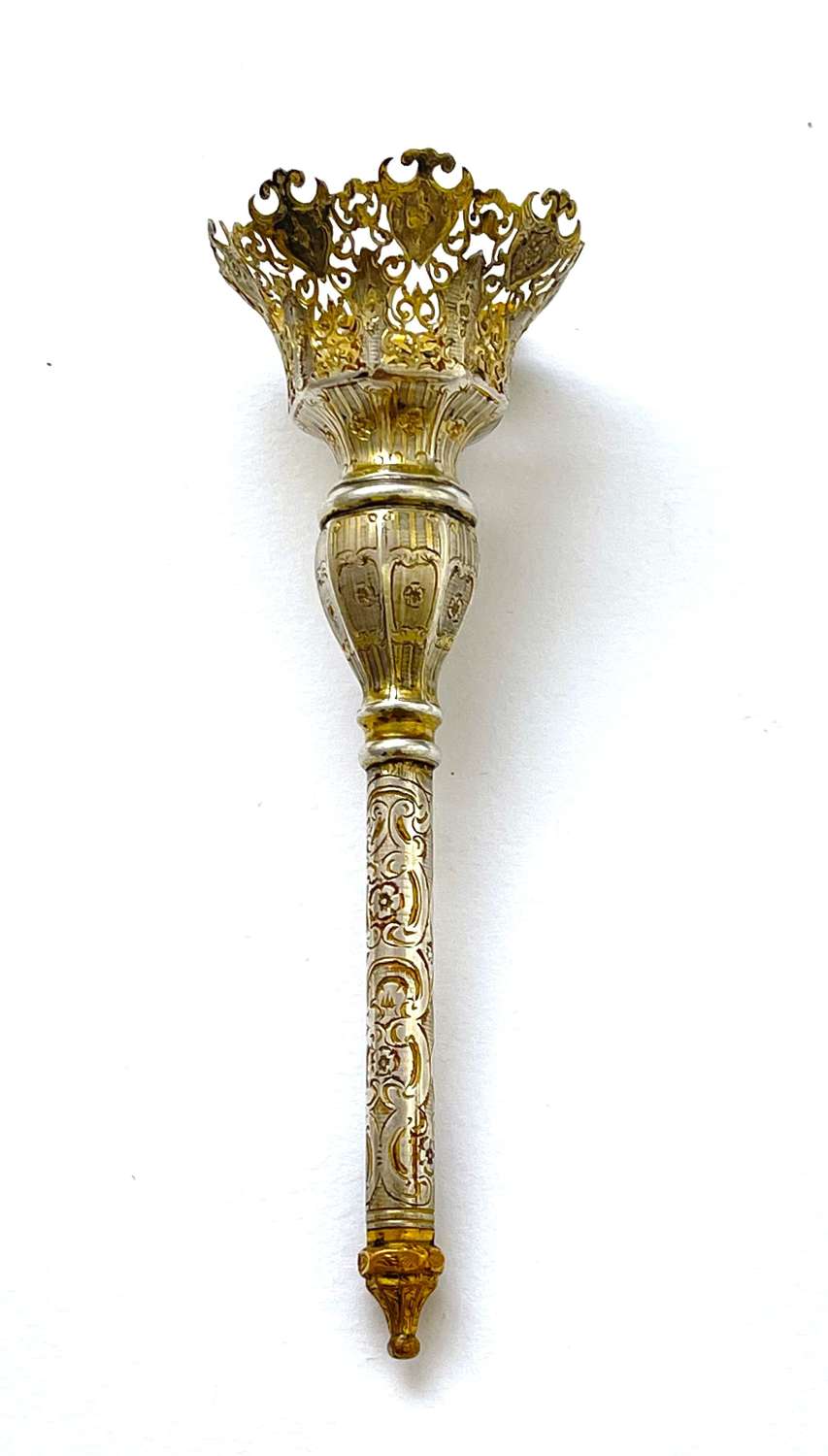 An Antique Beautifully Engraved Silver Gilt Vermeil Posy Holder.