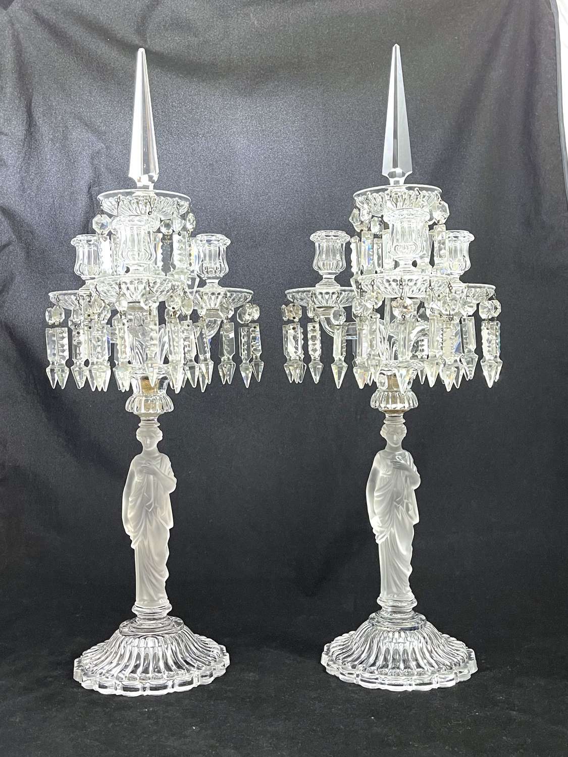A Tall Pair of Antique BACCARAT Three Branch Candelabra