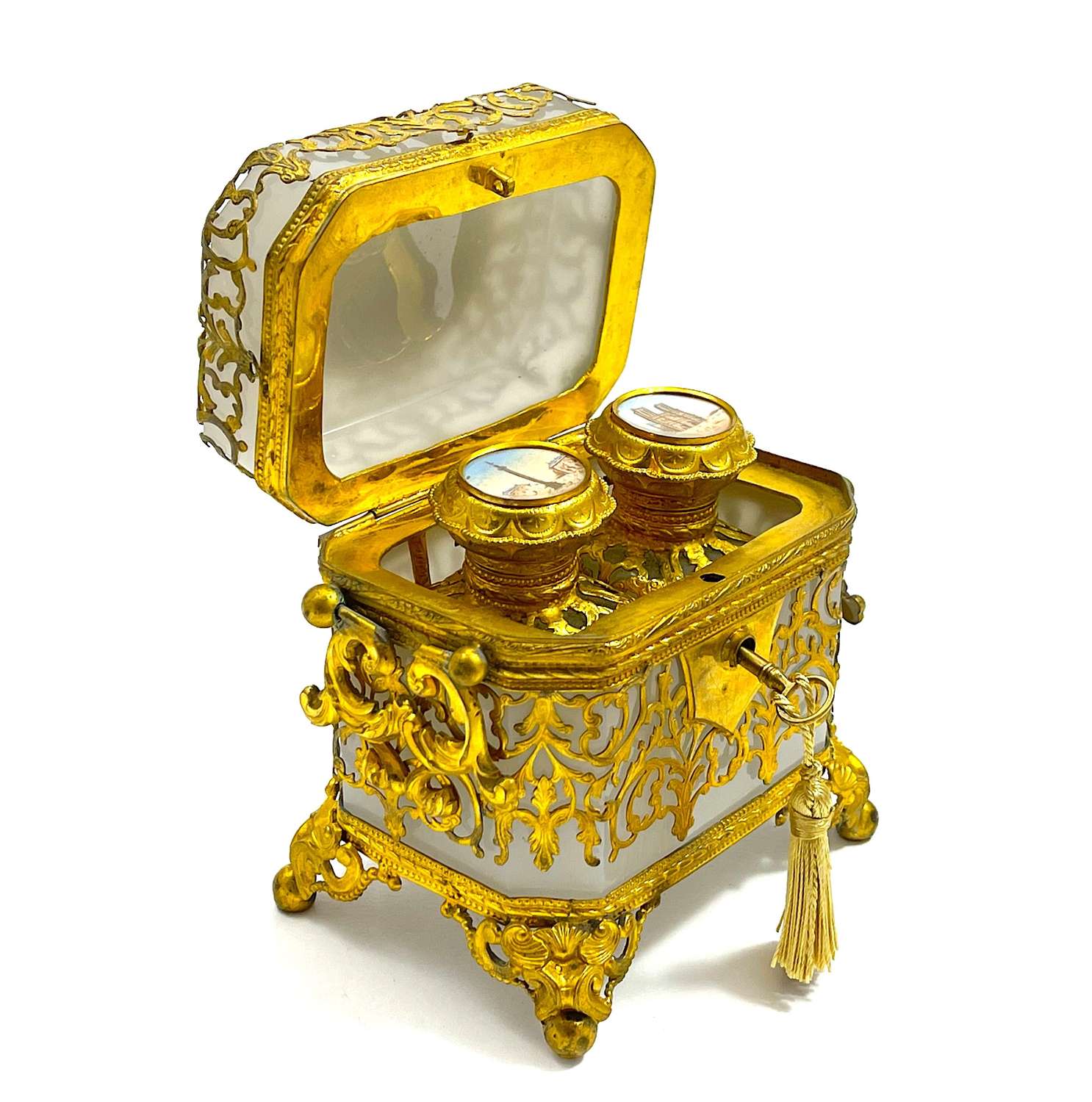 Stunning Antique French White Opaline Perfume Casket Box