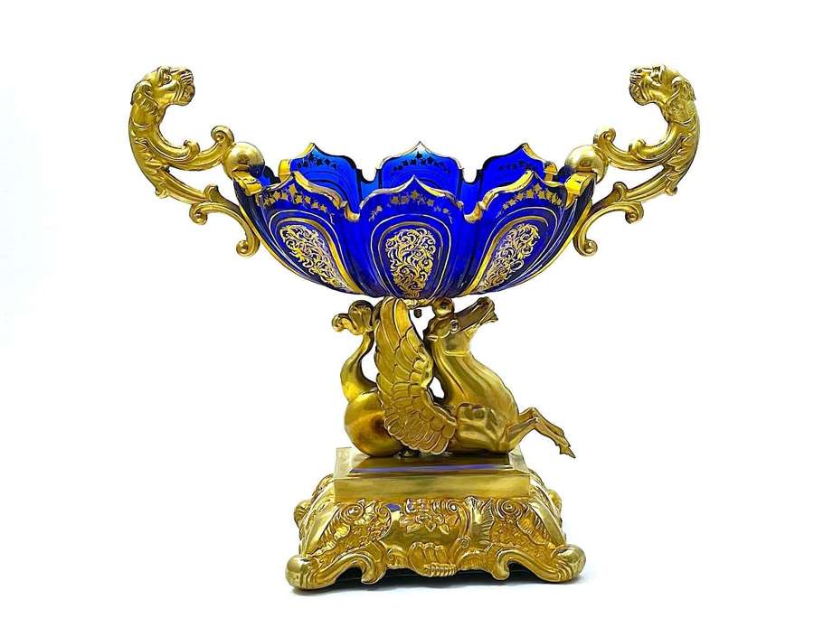 Antique Cobalt Blue Cut Crystal and Dore Bronze Mounted Centrepiece.