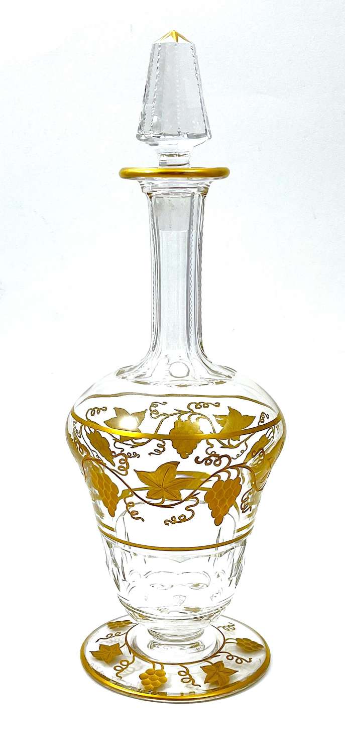 Tall Antique Signed Val St Lambert Gilded Decanter and Stopper.