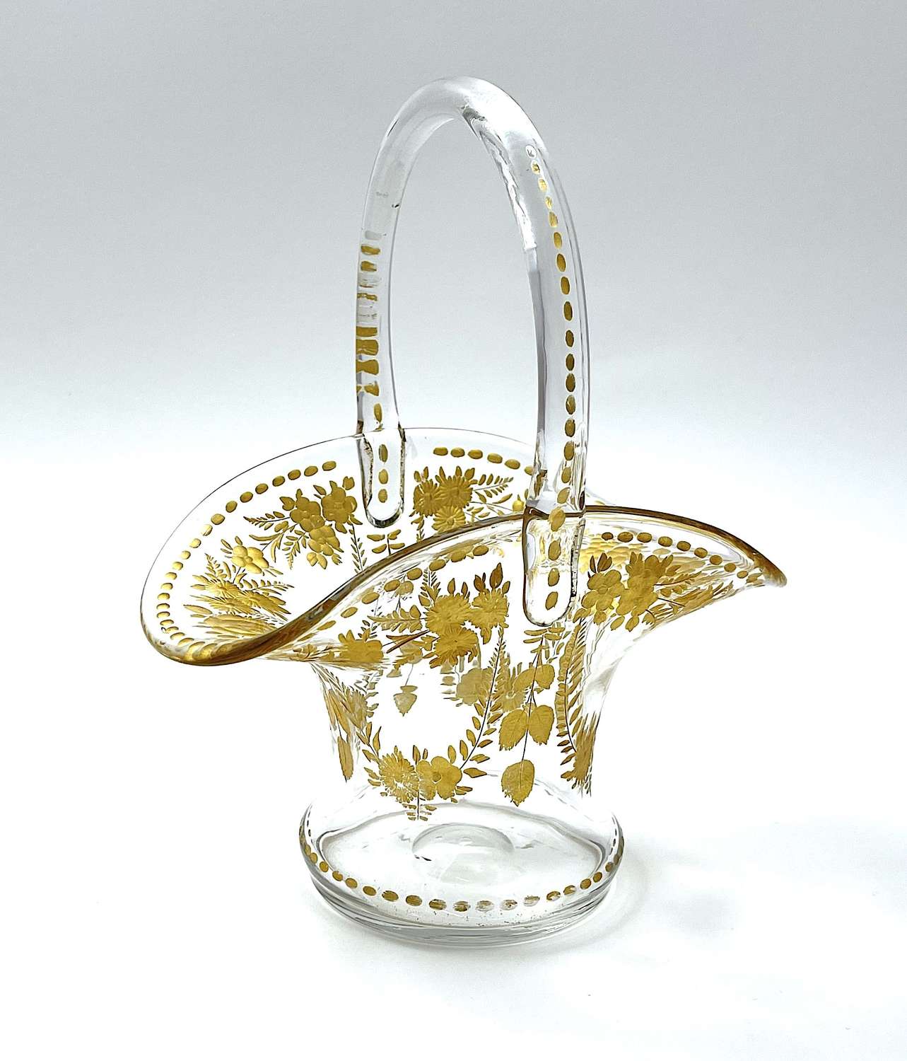 Antique St Louis Gilded Glass Bon Bon Basket.