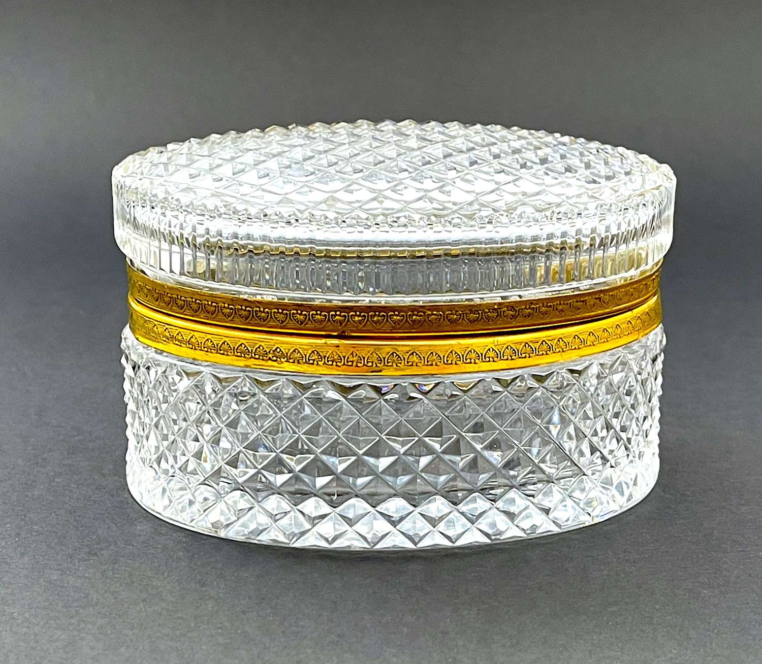 Antique French Diamond Cut Crystal Oval Casket