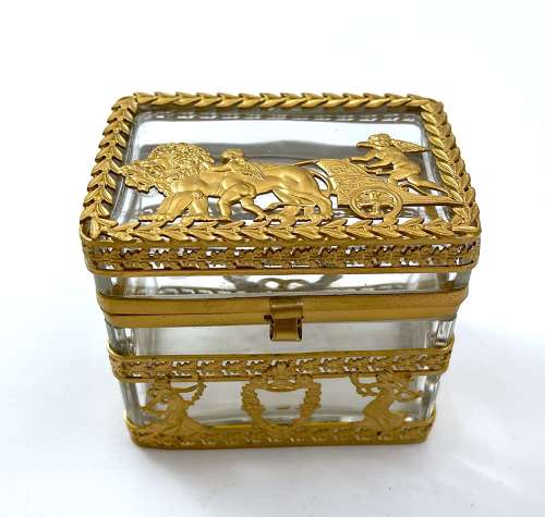 Antique French Empire Cut Crystal and Dore Bronze Casket Box