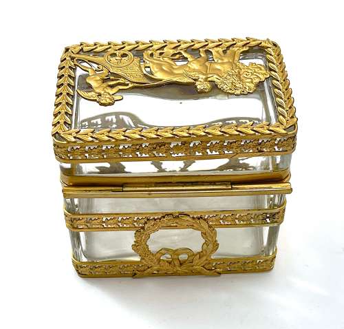 Antique French Empire Cut Crystal and Dore Bronze Casket Box
