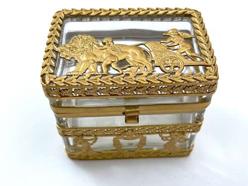 Antique French Empire Cut Crystal and Dore Bronze Casket Box
