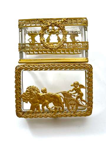 Antique French Empire Cut Crystal and Dore Bronze Casket Box