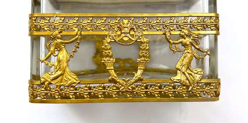 Antique French Empire Cut Crystal and Dore Bronze Casket Box