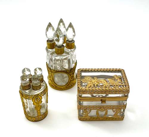 Antique French Empire Cut Crystal and Dore Bronze Casket Box
