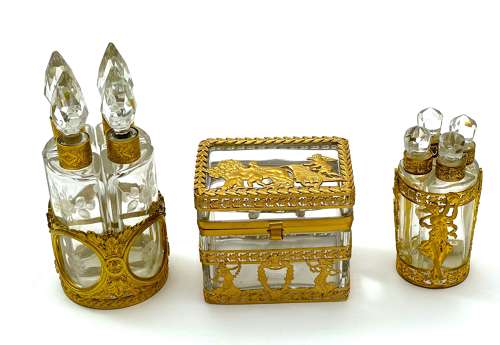 Antique French Empire Cut Crystal and Dore Bronze Casket Box