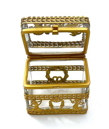 Antique French Empire Cut Crystal and Dore Bronze Casket Box