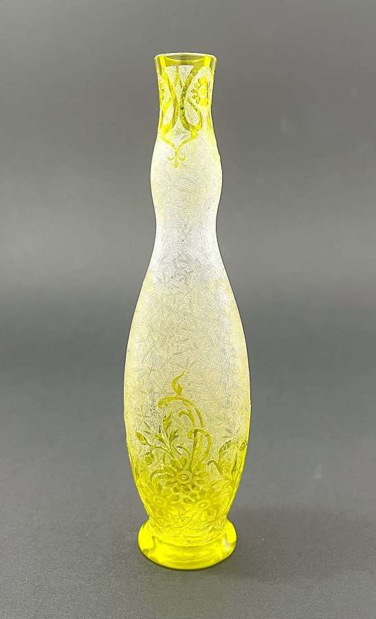 Antique Petite&nbsp;BACCARAT Eglantier Pattern Yellow&nbsp;Acid Etched Vase.