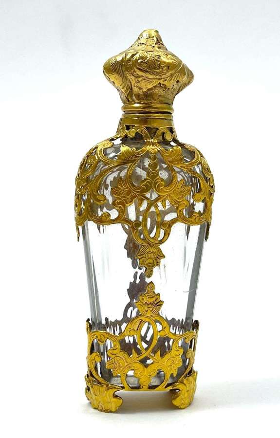 Fine Quality Antique French Crystal and Silver Gilt Perfume Bottle