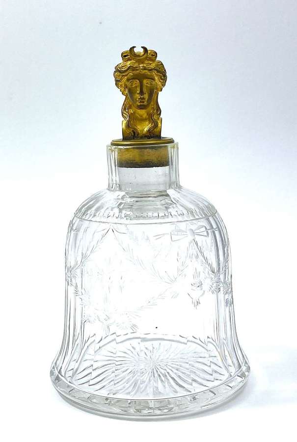 Rare Antique French Crystal Perfume Bottle with Goddess of the Moon