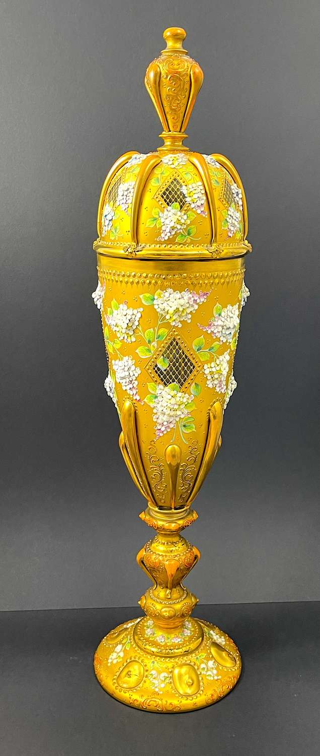 Magnificent Huge Antique MOSER Goblet with Applied Flowers